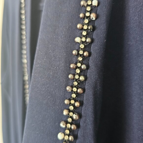 Moda VERONA Navy Stole-Like Long Sleeve Knit Sheath Overlay Dress Jacket w/Beads - Picture 4 of 7